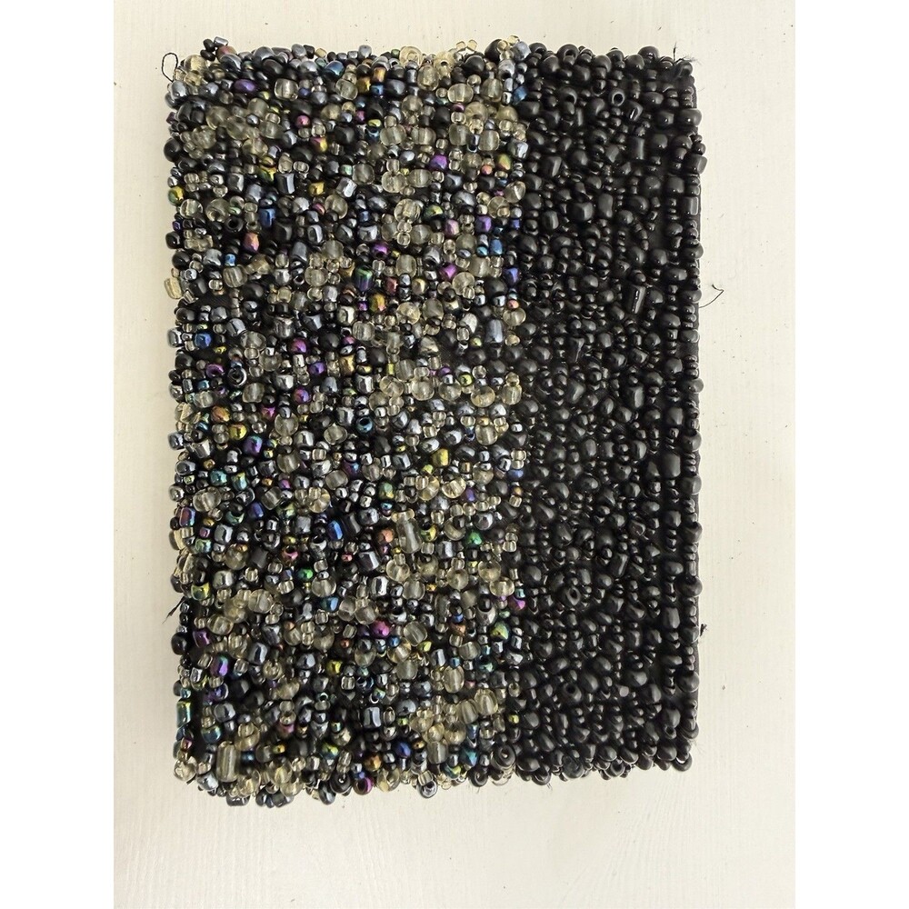Vintage Black Hand Beaded Coin Purse Wallet Iridescent Glass Bead Pouch